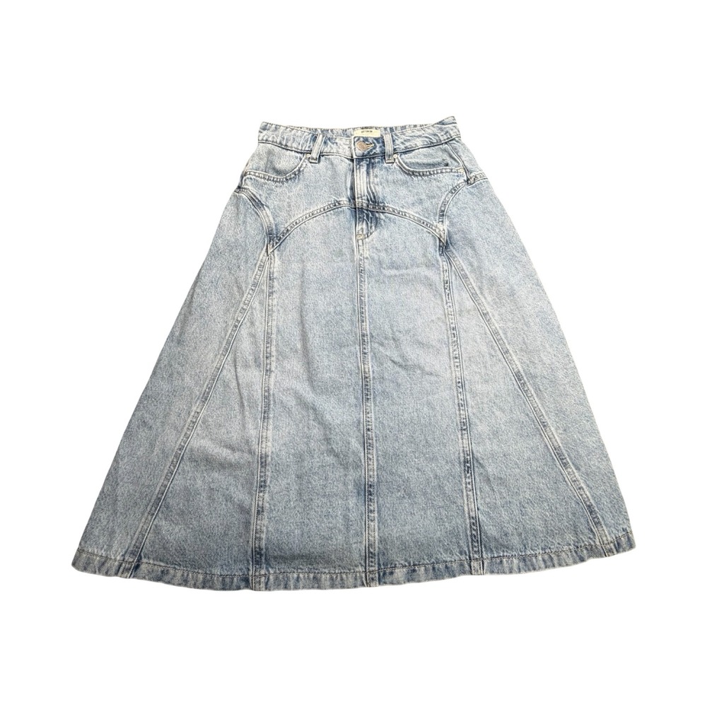 Cotton On Denim Skirt Women 24 Blue Bowie Midi A-Line Western Yoke Light Wash